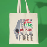 From the River to the Sea Palestine Will Be Free Canvas Tote Bag, Palestinian Rights Bag, Free Palestine Supporter Gifts, Aesthetic Tote Bag