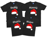 Family Matching Christmas T-shirt, Personalised Name Xmas Tee, Santa Hat Shirt