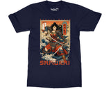 Wonder Woman Samurai Art T-shirt Japanese Superhero Hokusai Great Wave Art