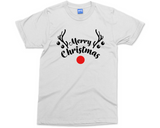 Merry Christmas Reindeer T-shirt Red Nose Rudolph Antlers Face Shirt Xmas Gifts