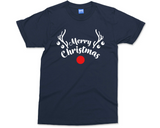 Merry Christmas Reindeer T-shirt Red Nose Rudolph Antlers Face Shirt Xmas Gifts