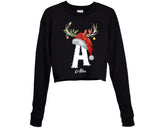 Santa Hat Rudolph Antlers Merry Christmas Cropped Women's Sweatshirt