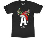 Custom Name Letter Christmas Santa Cap Reindeer Antlers Family T-shirts