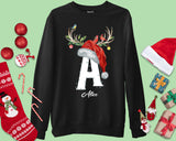 Custom Name Letter Santa Cap Antlers Christmas Decorations Sweatshirts