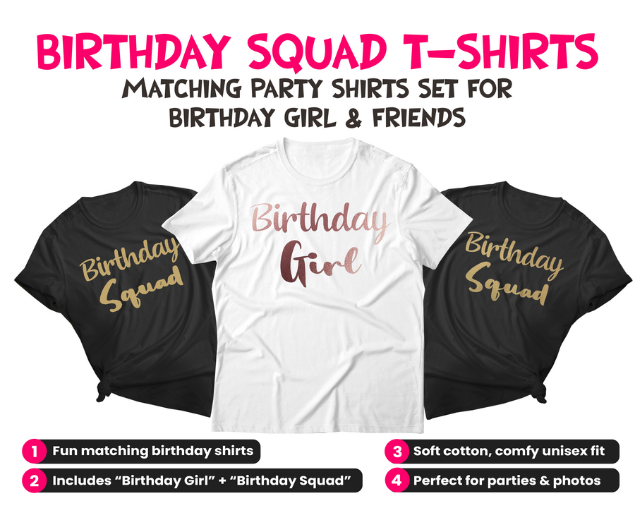 Custom Birthday T-shirts, PERSONALISED Group Birthday Party Gift, Personalised Group Tops, Birthday Squad Matching T-Shirts Unisex Adults