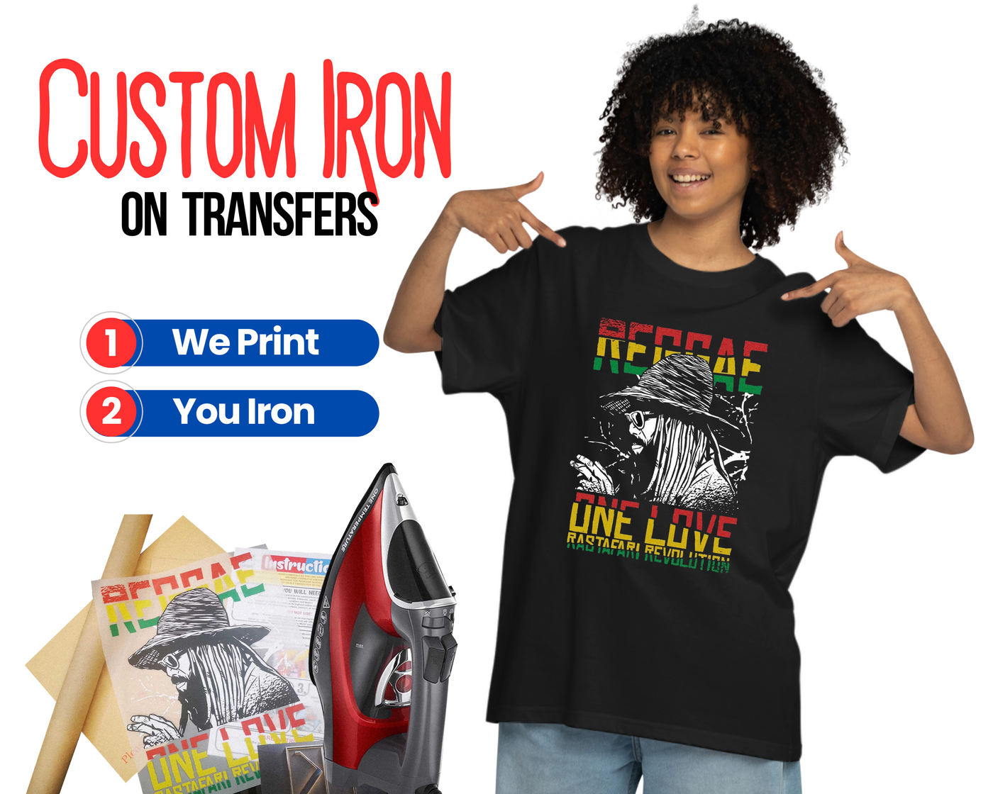 Personalised Iron On Heat Transfers, For T-shirt Garments Custom Design Print, Personalised Photo & Text, Full Colour Iron-On Shirt Gift