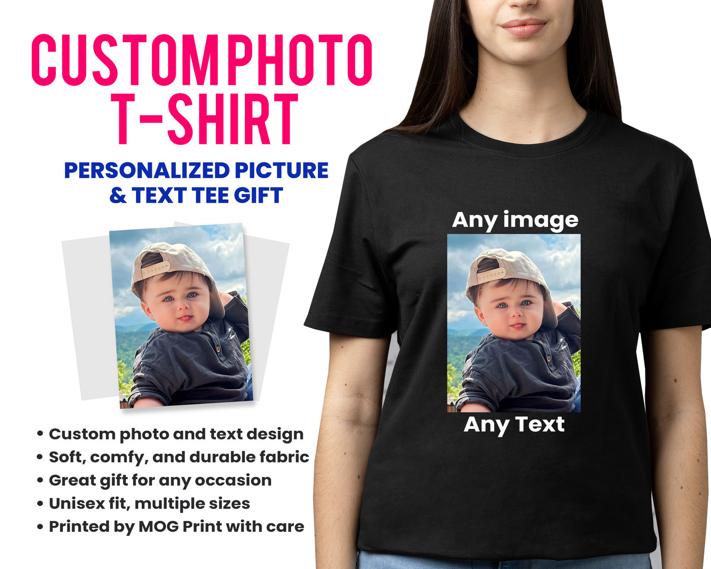Personalised Photo T shirt Front & Back Print, Any Picture Image Personalised Text T-shirt, Custom Design Shirt Birthday Hen Party Tee Top