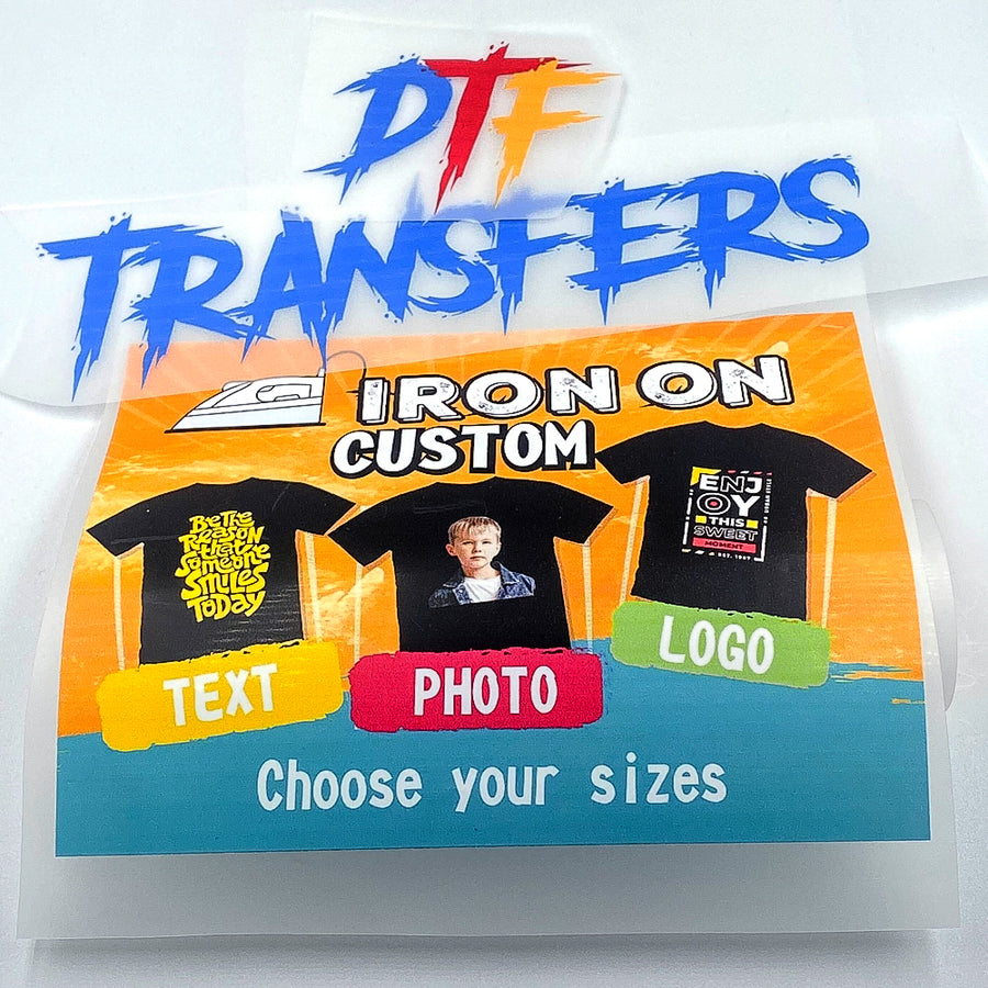 Custom Iron On Heat Transfers - DIY T-shirt Heat Transfer Ready to Apply DTF Iron On Personalised - Your Custom Design, Gang Sheet Transfers