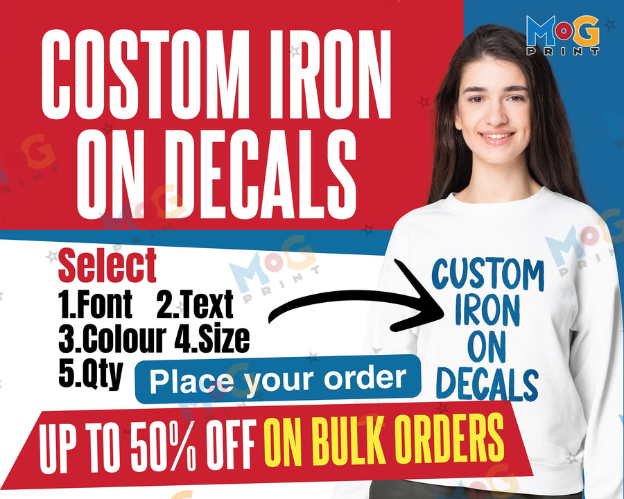 DIY Iron on Vinyl Transfers - Iron on Name - Iron on Letters - Custom Text Personalised Iron on Transfer - Custom Heat Transfers - Iron on Decal