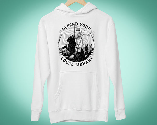 Defend Your Library Hoodie Bookish Cat Funny Sweater Book Lover Gifts