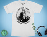 Defend Your Local Library Cat T-shirt Funny Librarian Bookwork Gifts