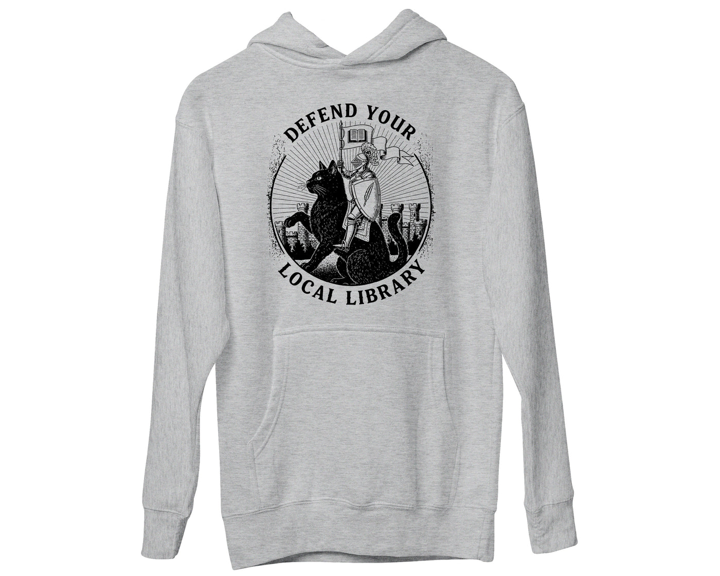 Defend Your Library Hoodie Bookish Cat Funny Sweater Book Lover Gifts