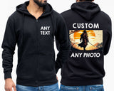 Custom Photo Zip Hoodie Personalised Own Logo Design Front & Back Print Zipped Jumper - Unisex