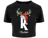 Custom Name Christmas Party Santa Reindeer Crop Top Personalised Shirt