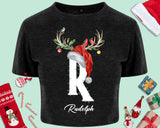 Custom Name Christmas Party Santa Reindeer Crop Top Personalised Shirt