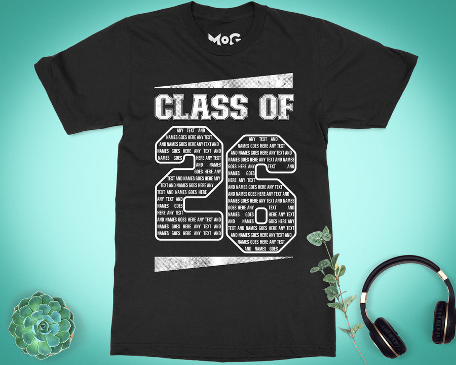 Personalised Class of 2026 Leavers T-shirt Custom Graduation Party Tee