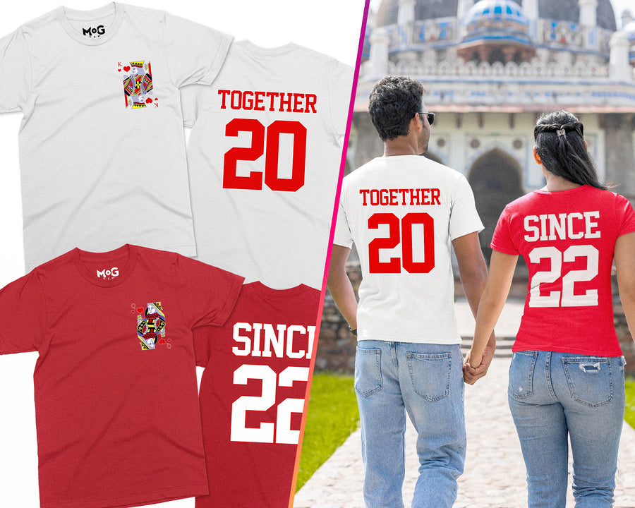 Personalised matching King and Queen of hearts T-Shirts Couple's together since Slogan His and Hers Gift Tops