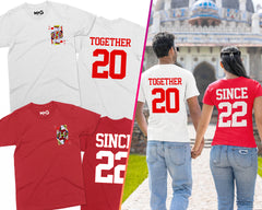 Personalized matching King and Queen of hearts T-Shirts Couple's together since Slogan His and Hers Gift Tops