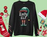 Funny Elf Christmas Sweatshirt, Custom Name Personalised Family Matching Sweater