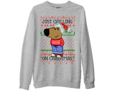 Funny Chilling on Christmas Sweatshirt Chill Guy Dog Meme Gift Jumper