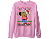 Funny Chilling on Christmas Sweatshirt Chill Guy Dog Meme Gift Jumper