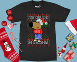 Christmas Chilling T-shirt Chill Guy Tee Viral Dog Meme Top Xmas Gifts