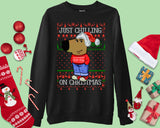 Funny Chilling on Christmas Sweatshirt Chill Guy Dog Meme Gift Jumper