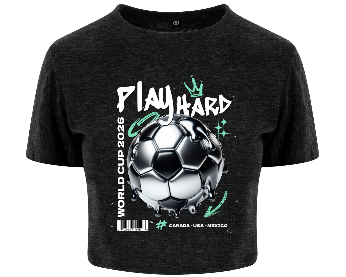 Play Hard Football World Cup Crop Top Canada USA Mexico Women’s Tee