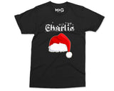 Family Matching Christmas T-shirt, Personalised Name Xmas Tee, Santa Hat Shirt