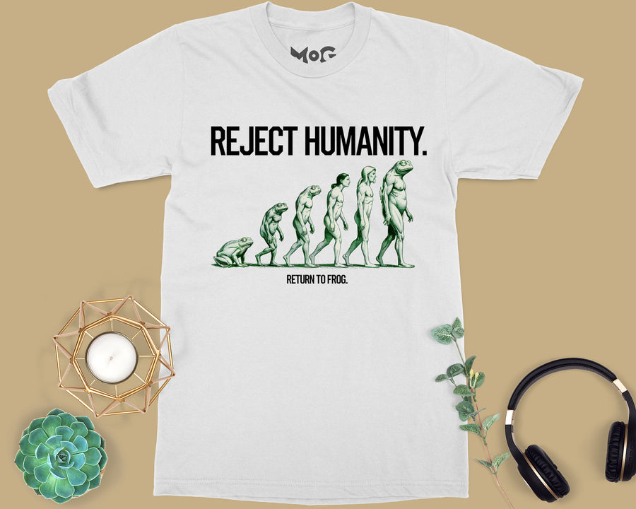 Reject Humanity Joke T-shirt Funny Frog Evolution Meme Nature Gift Tee