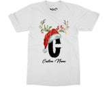 Custom Name Letter Christmas Santa Cap Reindeer Antlers Family T-shirts