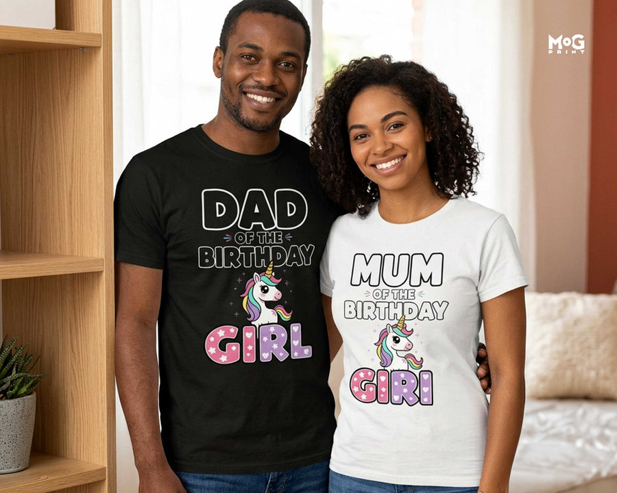 Dad Mum of Birthday Girl T-shirt Unicorn Rainbow Matching Family Shirt