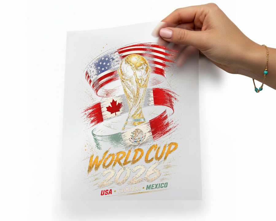 Football Trophy World Cup 2026 Iron On USA Canada Mexico Flags DTF