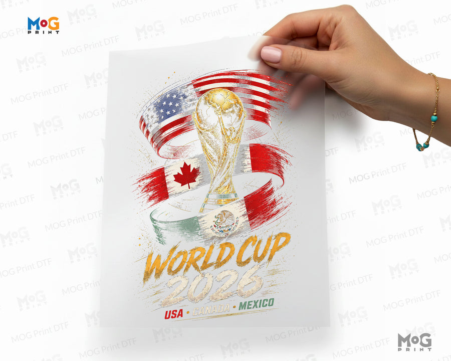 Football Trophy World Cup 2026 Iron On USA Canada Mexico Flags DTF