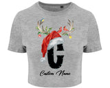 Custom Name Christmas Party Santa Reindeer Crop Top Personalised Shirt