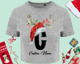 Custom Name Christmas Party Santa Reindeer Crop Top Personalised Shirt