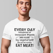 Vegetarian Joke T-shirt Innocent Plant Killed Eat Meat Funny Vegan Tee