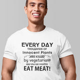 Vegetarian Joke T-shirt Innocent Plant Killed Eat Meat Funny Vegan Tee