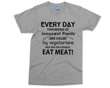 Vegetarian Joke T-shirt Innocent Plant Killed Eat Meat Funny Vegan Tee