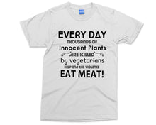 Vegetarian Joke T-shirt Innocent Plant Killed Eat Meat Funny Vegan Tee