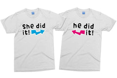 Funny Twins Matching T-Shirt He Did It She Did Siblings Boy Girl Gift