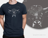 Horned Bull Punk Eye Patch T-shirt Monochrome Animal Art Goth Gift Tee