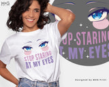 Funny Anime T-shirt Eyes Up Here Tee Kawaii Waifu Japanese Manga Gifts