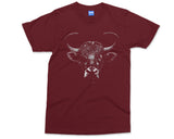 Horned Bull Punk Eye Patch T-shirt Monochrome Animal Art Goth Gift Tee