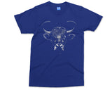 Horned Bull Punk Eye Patch T-shirt Monochrome Animal Art Goth Gift Tee