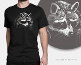 Funny Raccoon T-Shirt Eye-Patched Monochrome Black White Pirate Parody