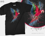 Colourful Parrot Art T-shirt Exotic Rare Birds Gift Tee for Birdwatcher