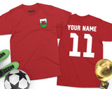 Wales Football T-shirt Welsh Flag Soccer Personalised Name Tee