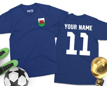 Wales Football T-shirt Welsh Flag Soccer Personalised Name Tee