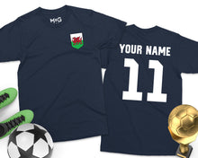 Wales Football T-shirt Welsh Flag Soccer Personalised Name Tee